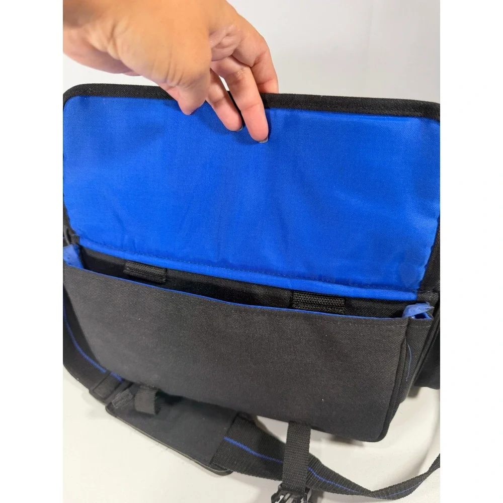 ProSpec Camera Bag Black Canvas Multi Compartment Shoulder Gear Case Blue Lining
